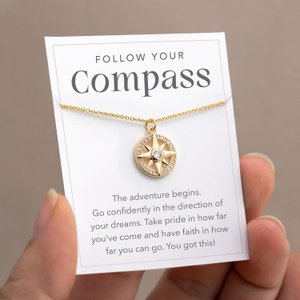 Follow Your Compass Necklace, New Beginnings Graduation Gift, Necklace on Card, College, High School Graduating Senior Gift for Girl Custom