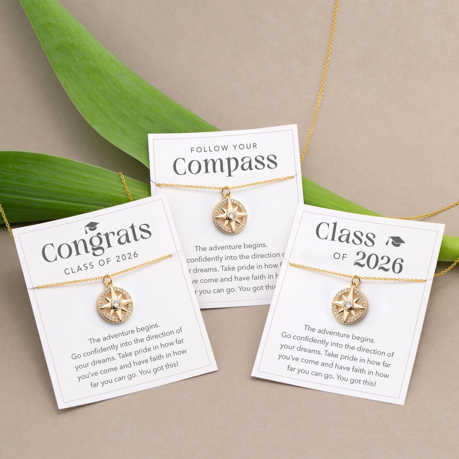 Follow Your Compass Necklace, New Beginnings Graduation Gift, Necklace on Card, College, High School Graduating Senior Gift for Girl Custom