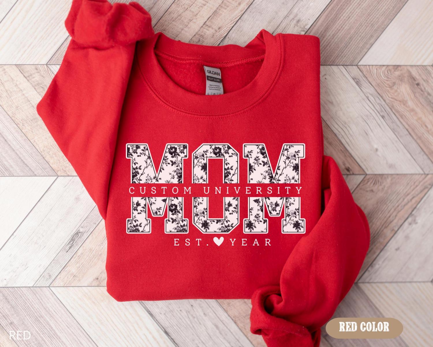 Custom University Mom Est Year Sweatshirt, Mom University Shirt, Personalized College Tee, Proud Mom Graduate 2025, Matching Family Senior