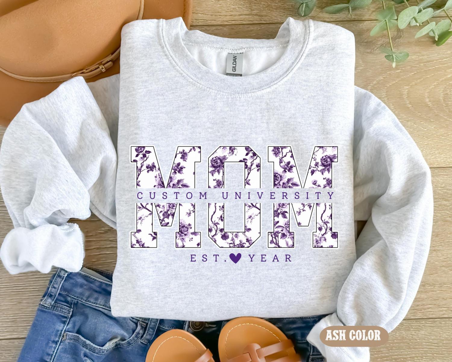 Custom University Mom Est Year Sweatshirt, Mom University Shirt, Personalized College Tee, Proud Mom Graduate 2025, Matching Family Senior