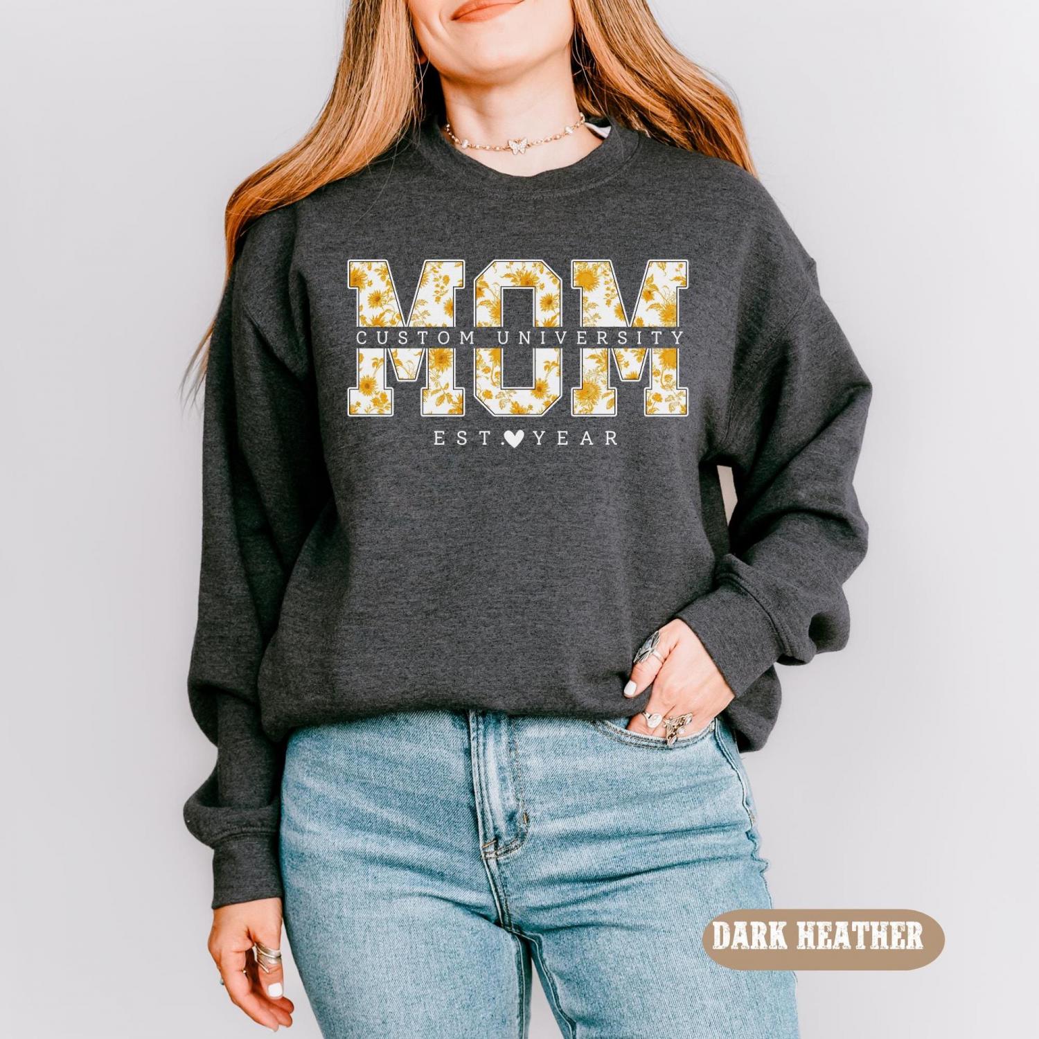 Custom University Mom Est Year Sweatshirt, Mom University Shirt, Personalized College Tee, Proud Mom Graduate 2025, Matching Family Senior