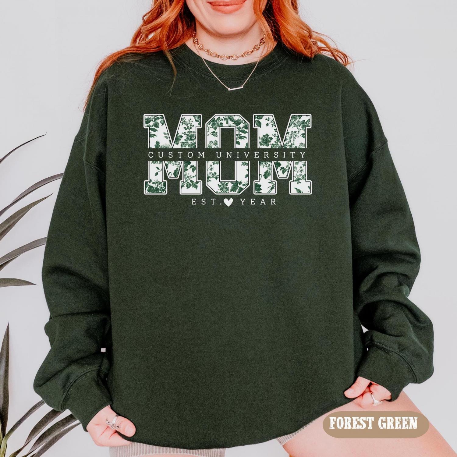 Custom University Mom Est Year Sweatshirt, Mom University Shirt, Personalized College Tee, Proud Mom Graduate 2025, Matching Family Senior