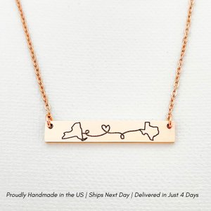 Long Distance Necklace: State or Country Engraved Pendant, Two States, Moving away, Relationship, Mom
