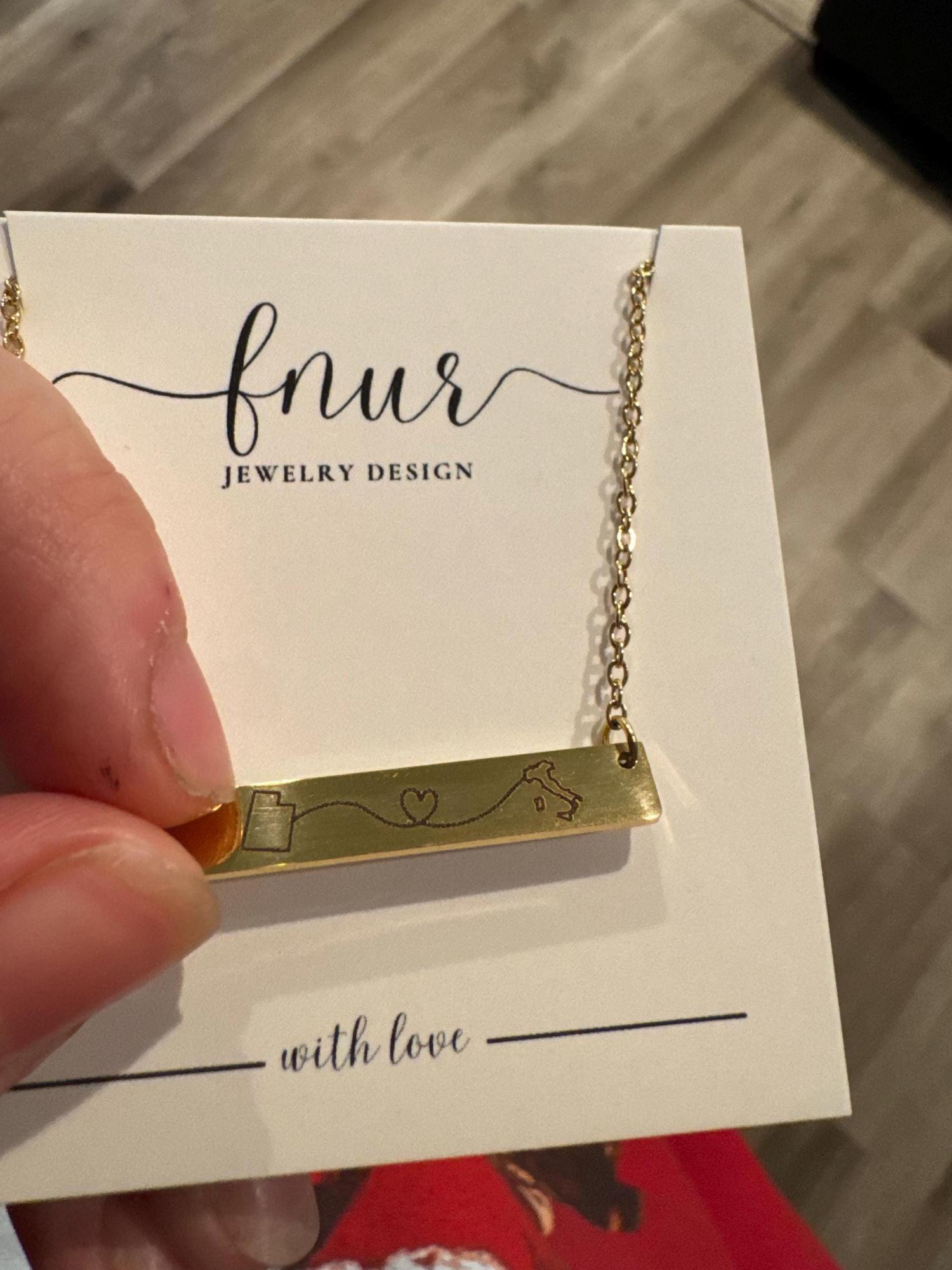 Long Distance Necklace: State or Country Engraved Pendant, Two States, Moving away, Relationship, Mom