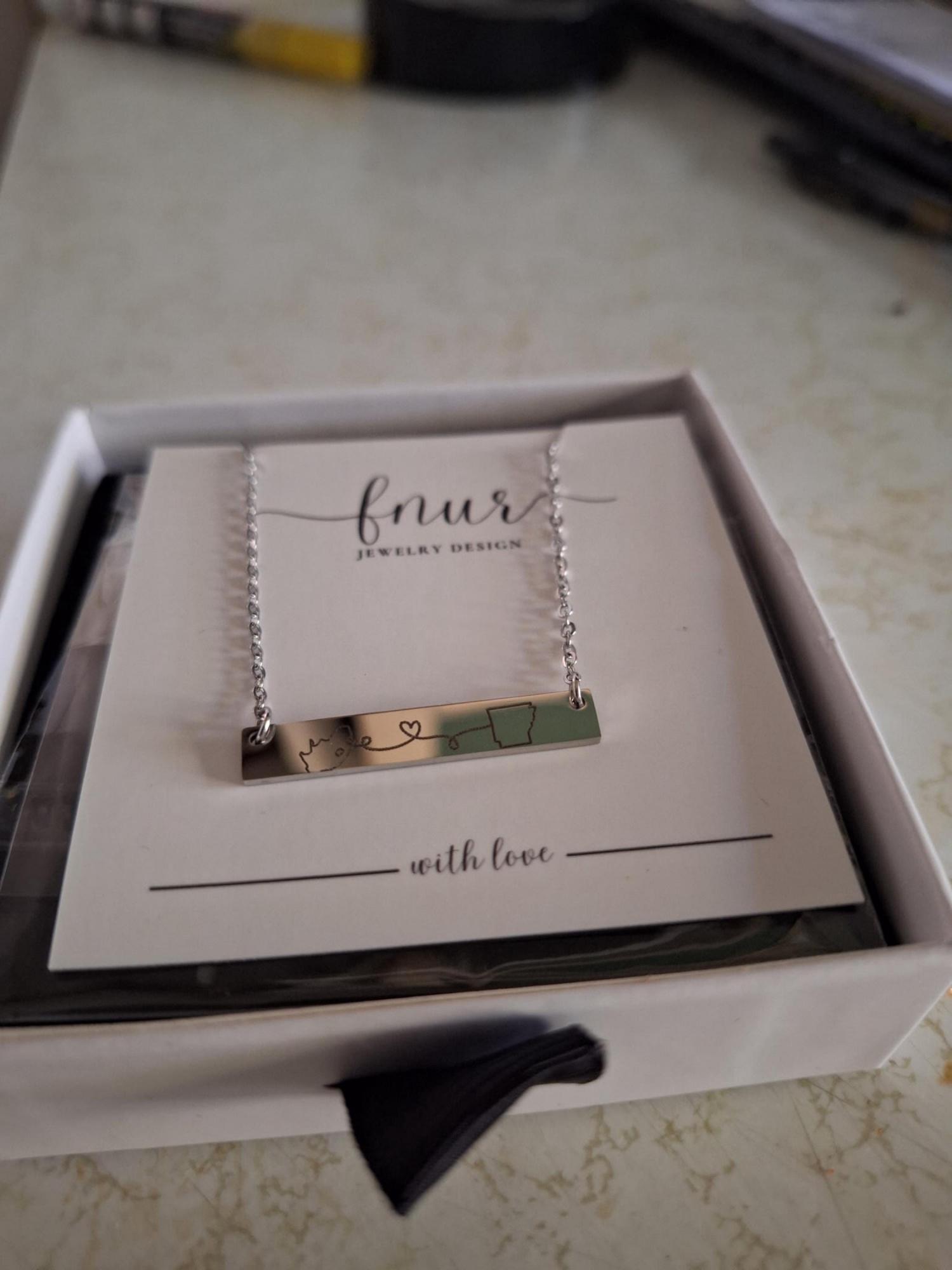 Long Distance Necklace: State or Country Engraved Pendant, Two States, Moving away, Relationship, Mom