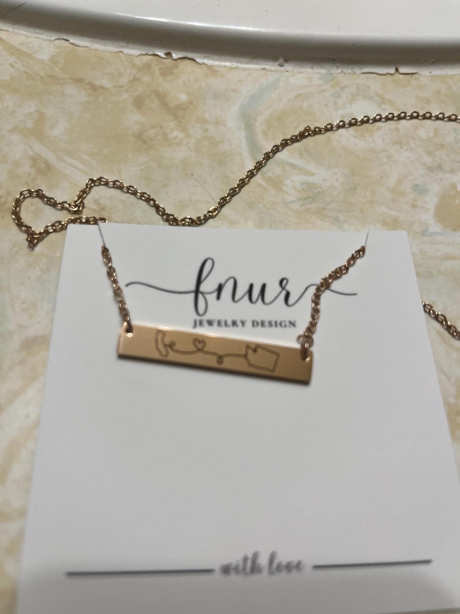 Long Distance Necklace: State or Country Engraved Pendant, Two States, Moving away, Relationship, Mom