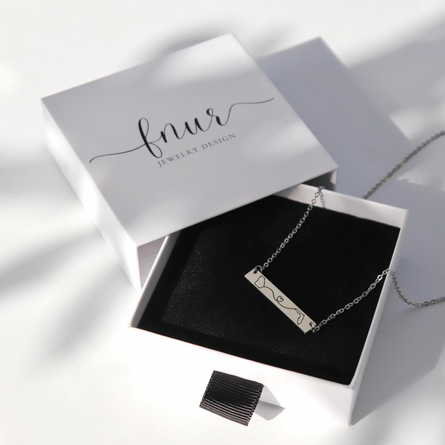 Long Distance Necklace: State or Country Engraved Pendant, Two States, Moving away, Relationship, Mom