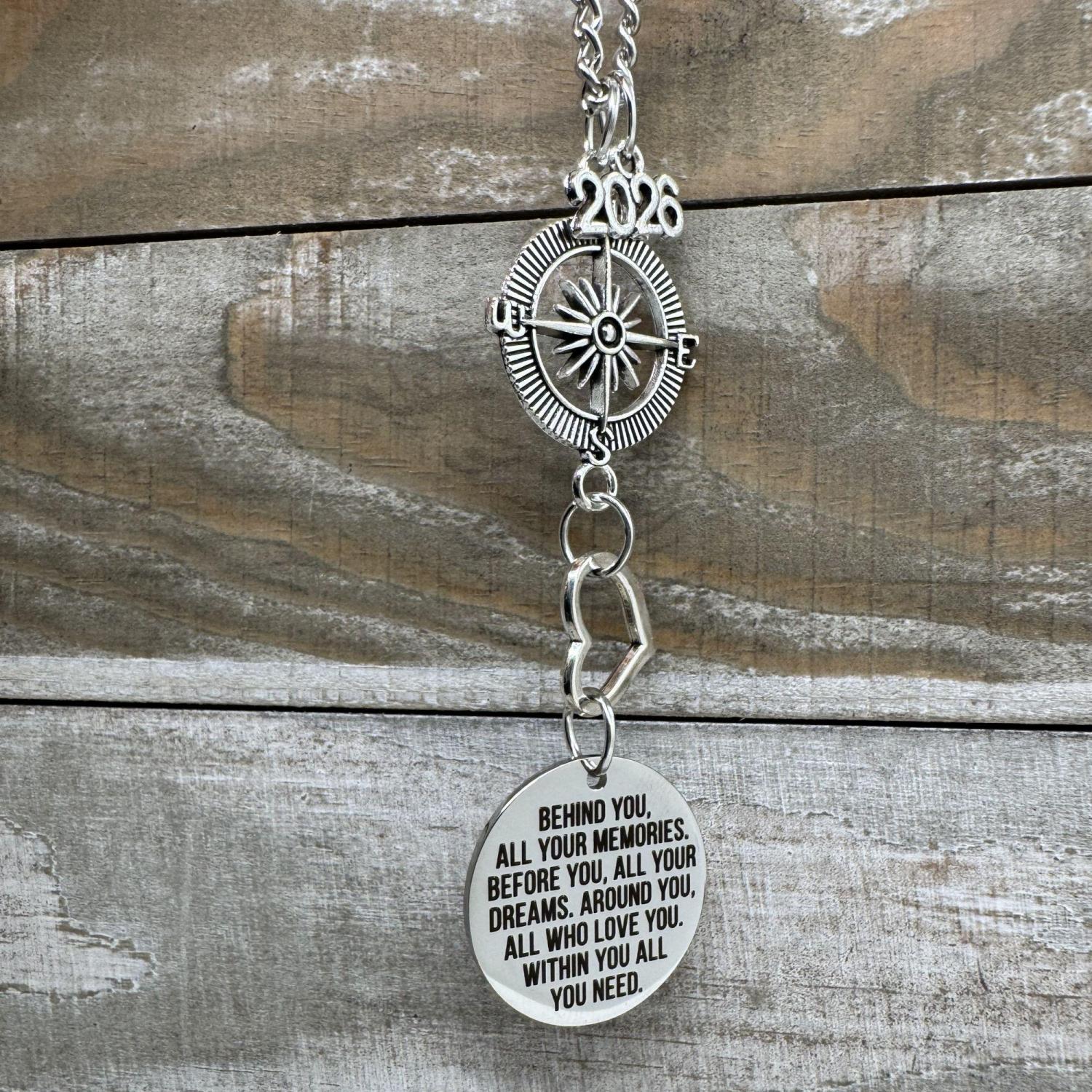 2026 Graduation Rearview Car Charm – “Behind You All Your Memories” High School or College Grad Gift for Her