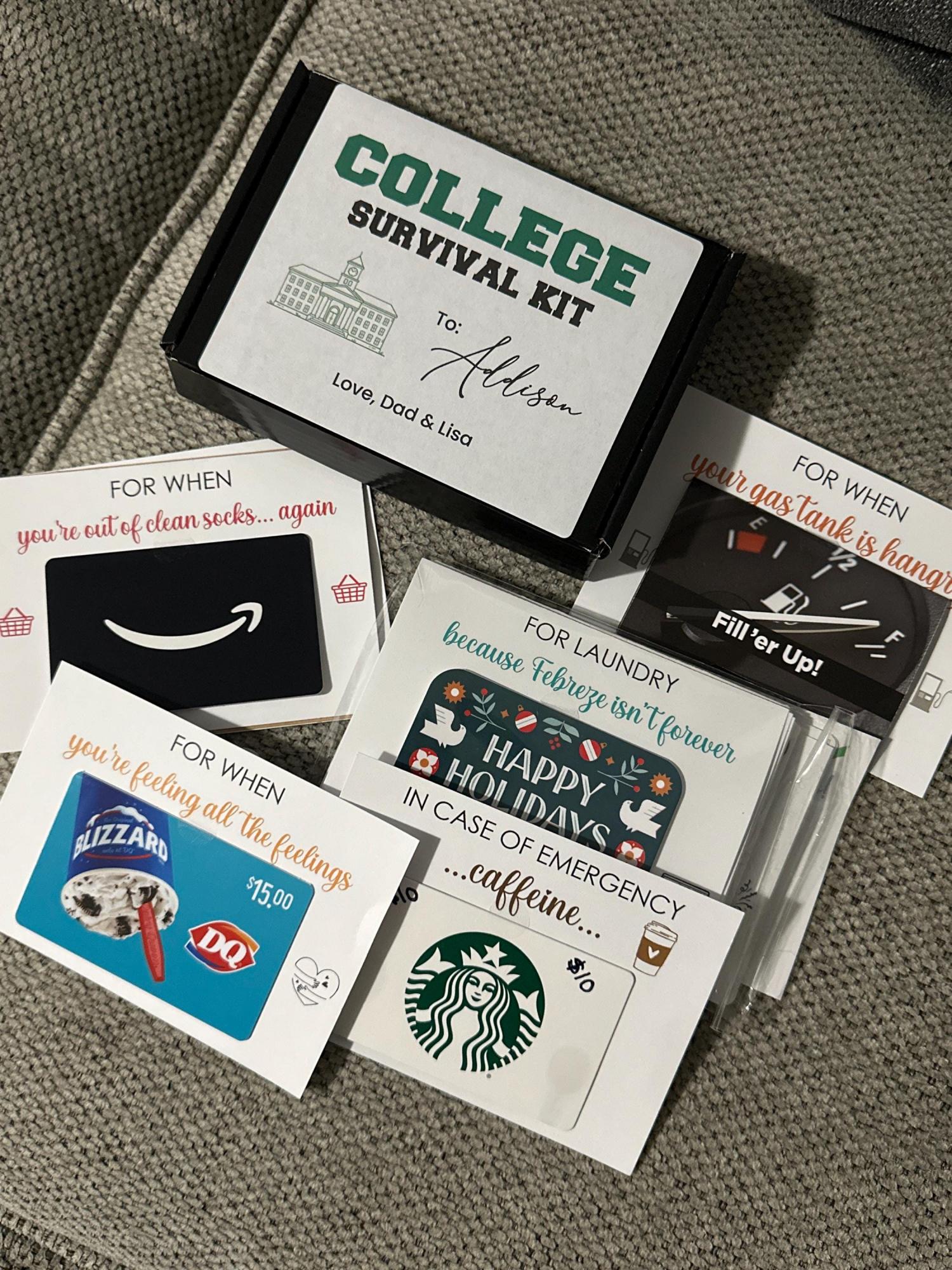 High School Graduation Gift Card Holder College Survival Box Kit College Care Package Bound Gift Must Haves Cash Money Holder Personalized
