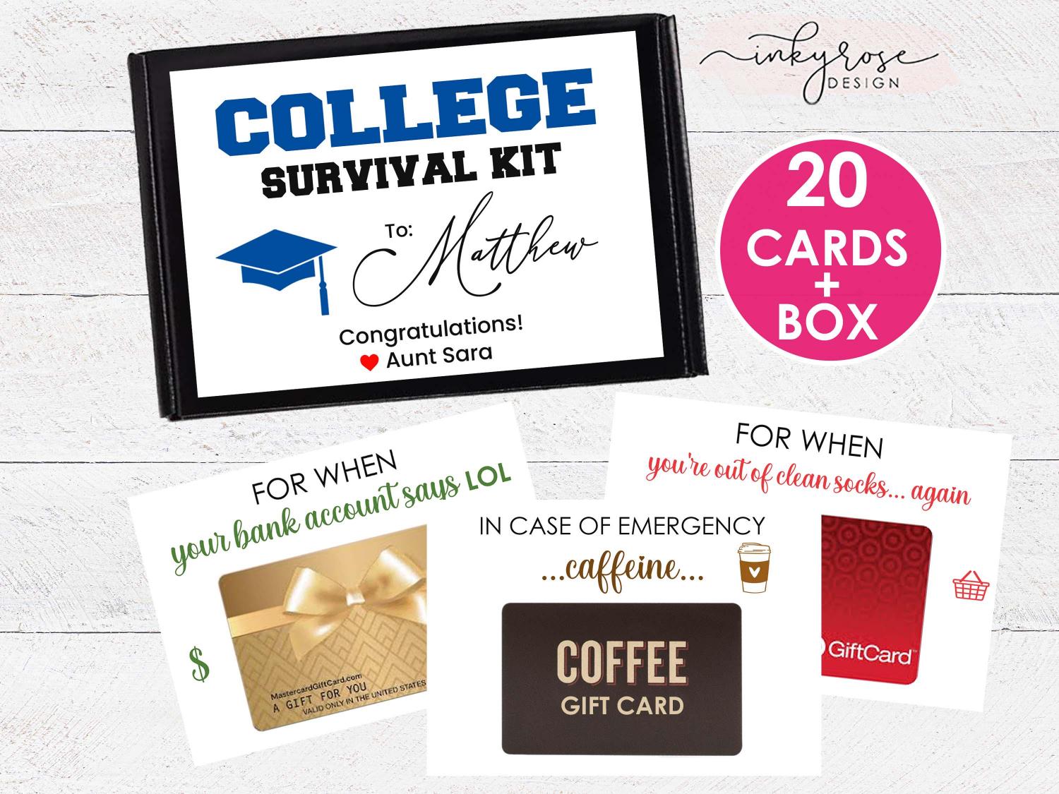 High School Graduation Gift Card Holder College Survival Box Kit College Care Package Bound Gift Must Haves Cash Money Holder Personalized
