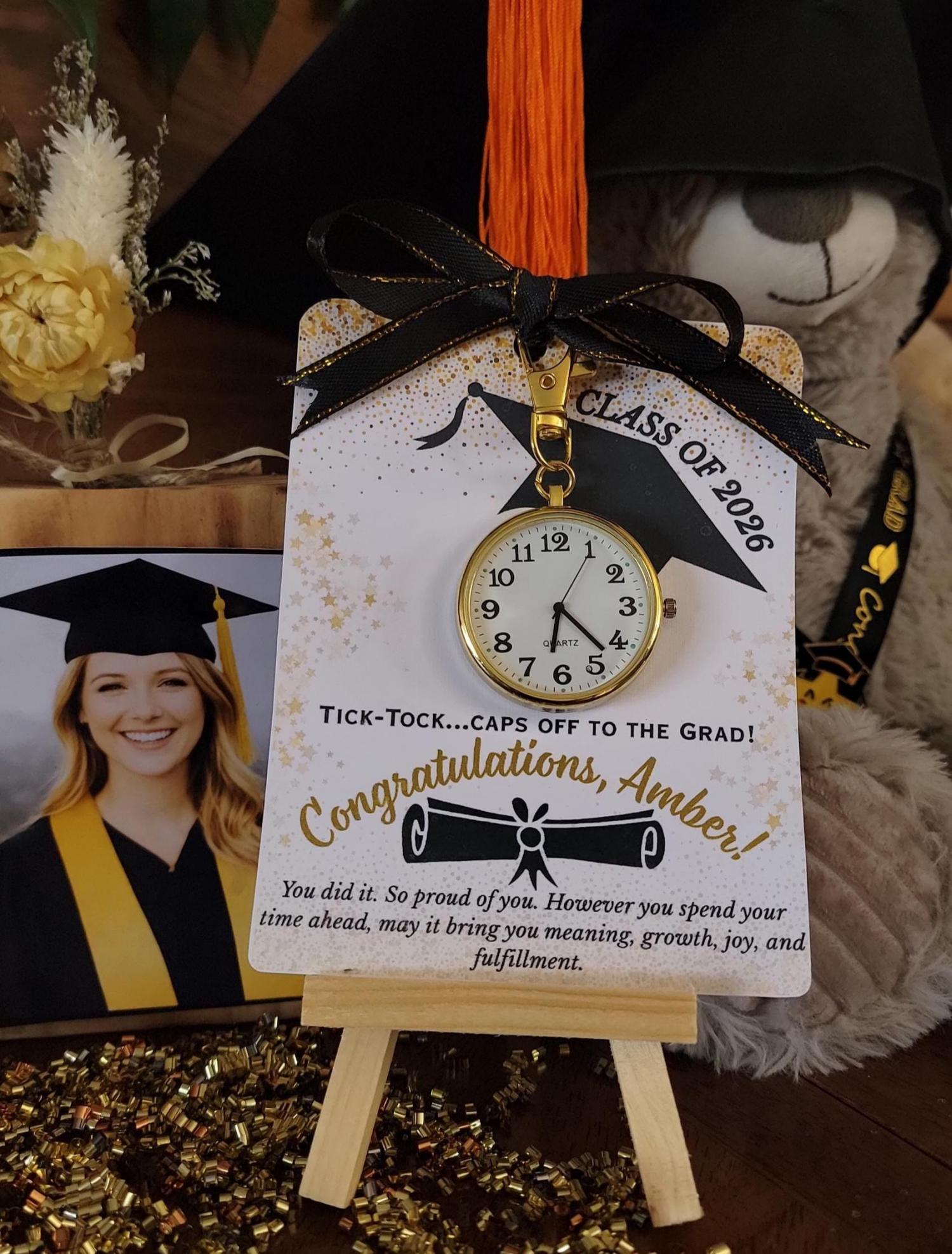 Personalized Graduation Gift Pocket Watch Keychain, Optional Back Engraving, Class of 2026 Keepsake