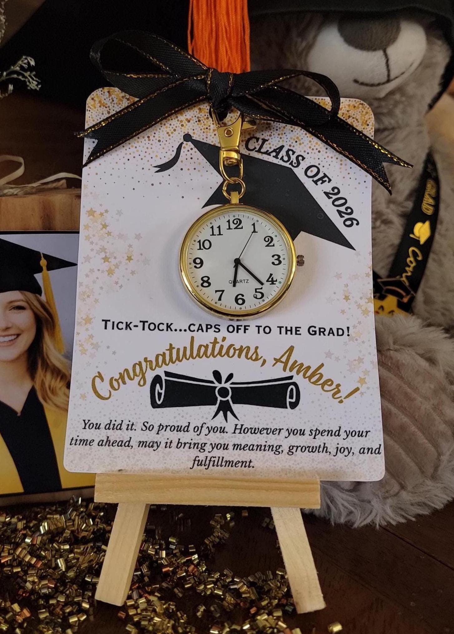 Personalized Graduation Gift Pocket Watch Keychain, Optional Back Engraving, Class of 2026 Keepsake