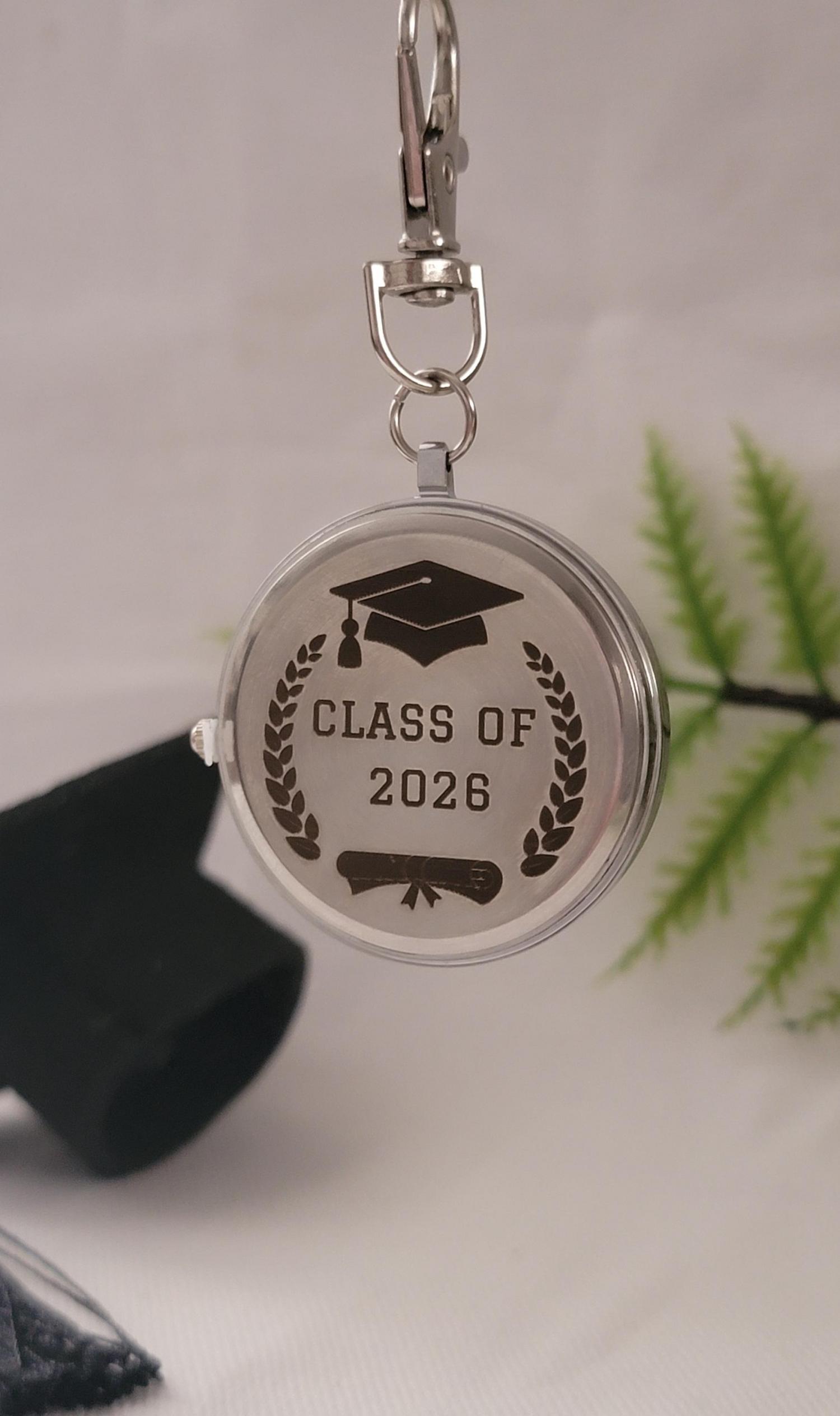 Personalized Graduation Gift Pocket Watch Keychain, Optional Back Engraving, Class of 2026 Keepsake