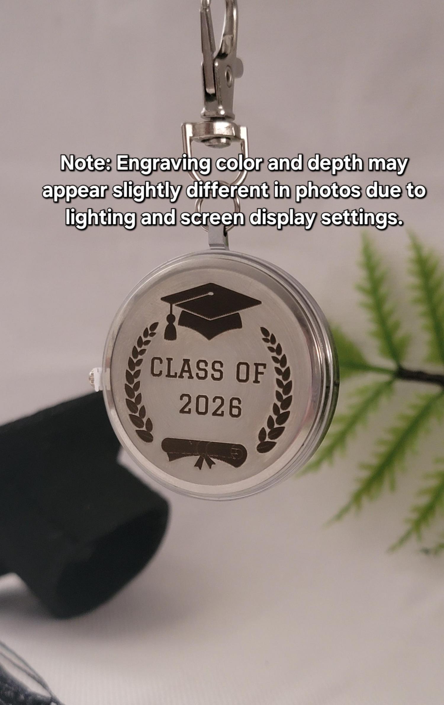 Personalized Graduation Gift Pocket Watch Keychain, Optional Back Engraving, Class of 2026 Keepsake
