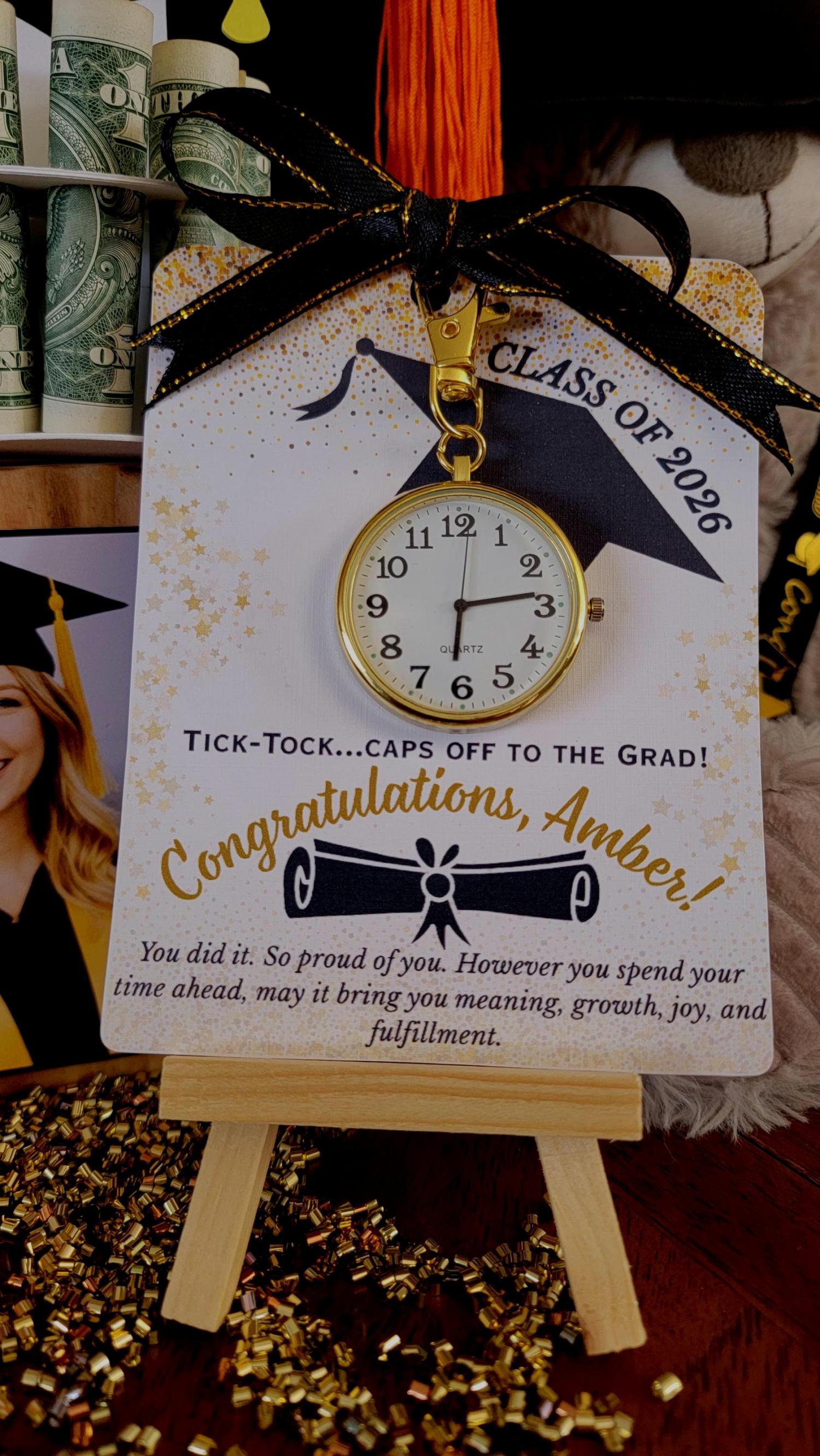 Personalized Graduation Gift Pocket Watch Keychain, Optional Back Engraving, Class of 2026 Keepsake