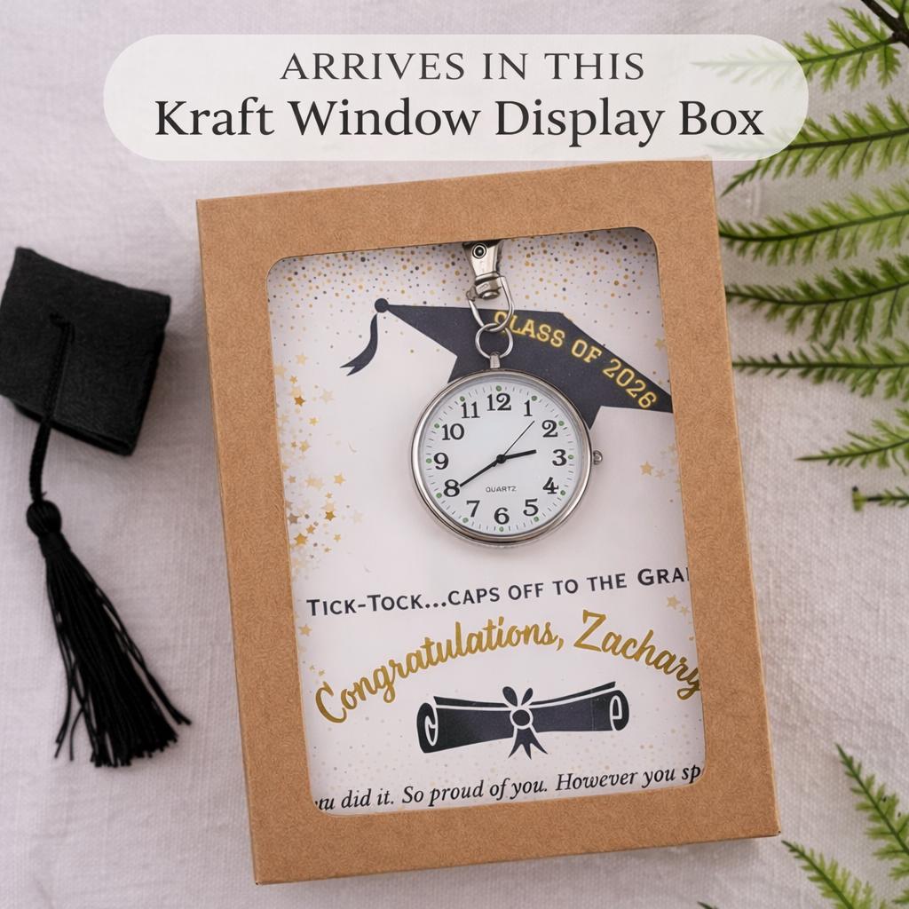 Personalized Graduation Gift Pocket Watch Keychain, Optional Back Engraving, Class of 2026 Keepsake
