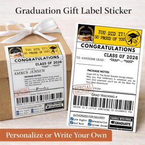 Personalized Graduation Gift Labels, Shipping Label Style Gift Tag Stickers (Set of 2)