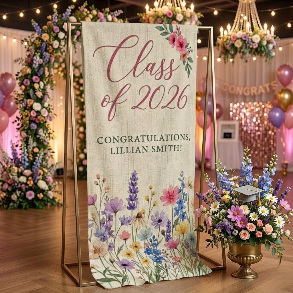 Personalized Linen Graduation Banner with Name and Class Year
