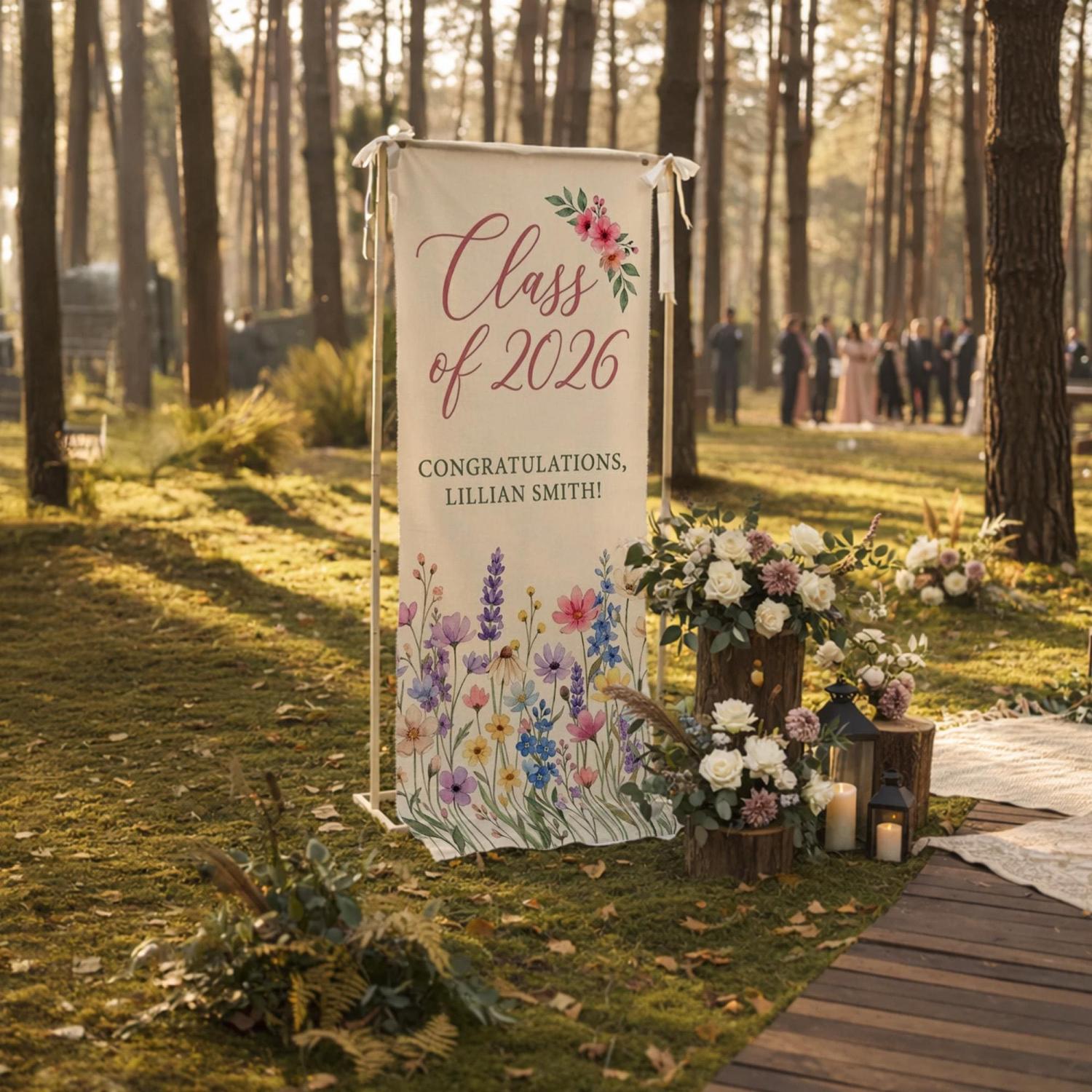 Personalized Linen Graduation Banner with Name and Class Year