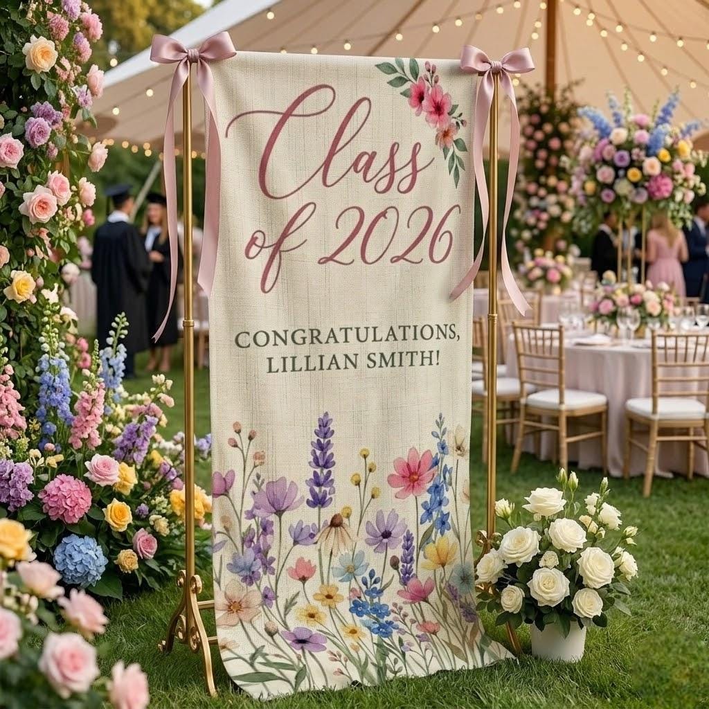Personalized Linen Graduation Banner with Name and Class Year