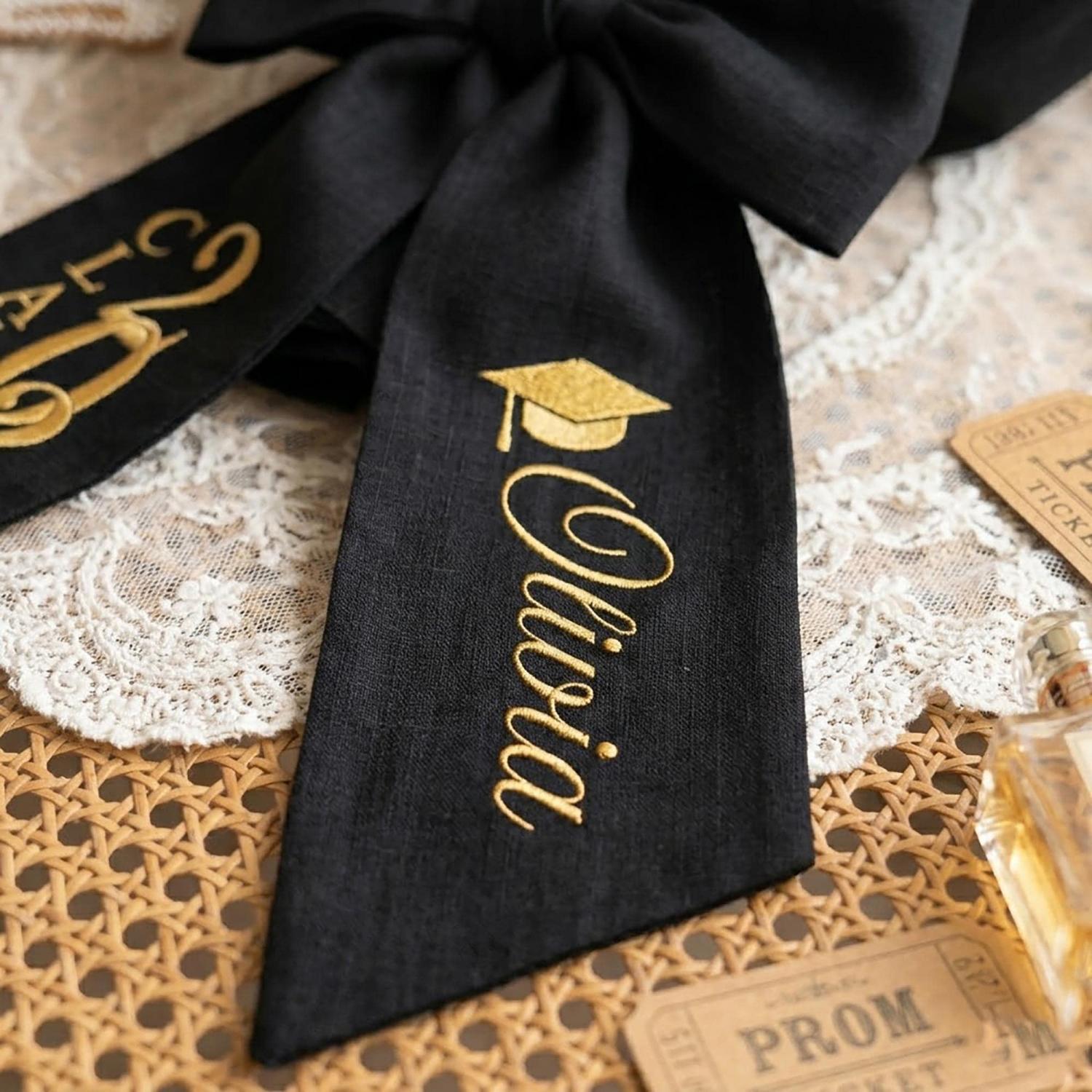 Prom Bouquet Sash, Custom Flower Bouquet Ribbon, Monogram Bouquet Wrap, Graduation Name Ribbon, Embroidered Keepsake Gift, Homecoming Gift