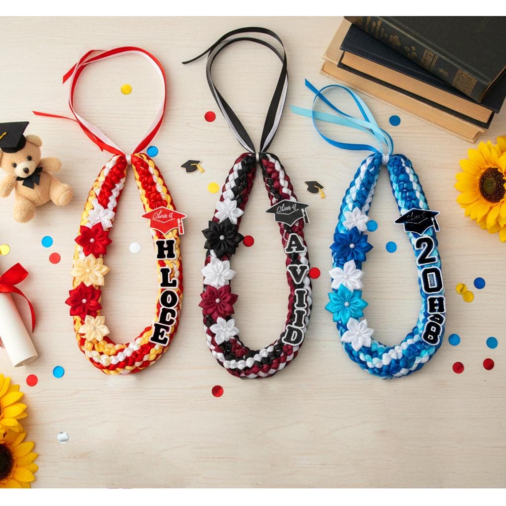 Personalized Graduation Lei With Flower, Graduation Lei 2026 with Name, Gift for Graduates, Custom Ribbon Lei, Grad Gift 2026 Graduation Lei