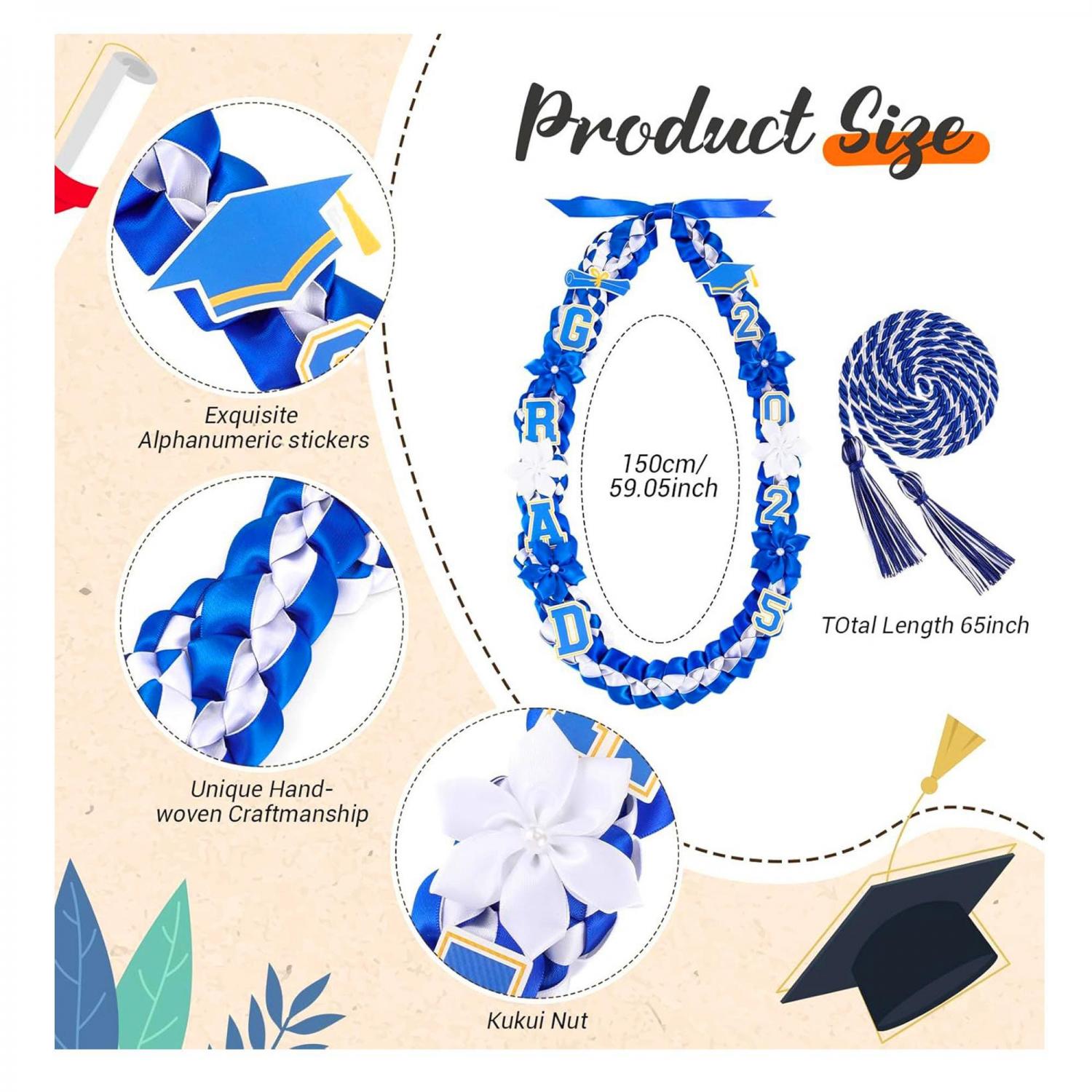 Personalized Graduation Lei With Flower, Graduation Lei 2026 with Name, Gift for Graduates, Custom Ribbon Lei, Grad Gift 2026 Graduation Lei