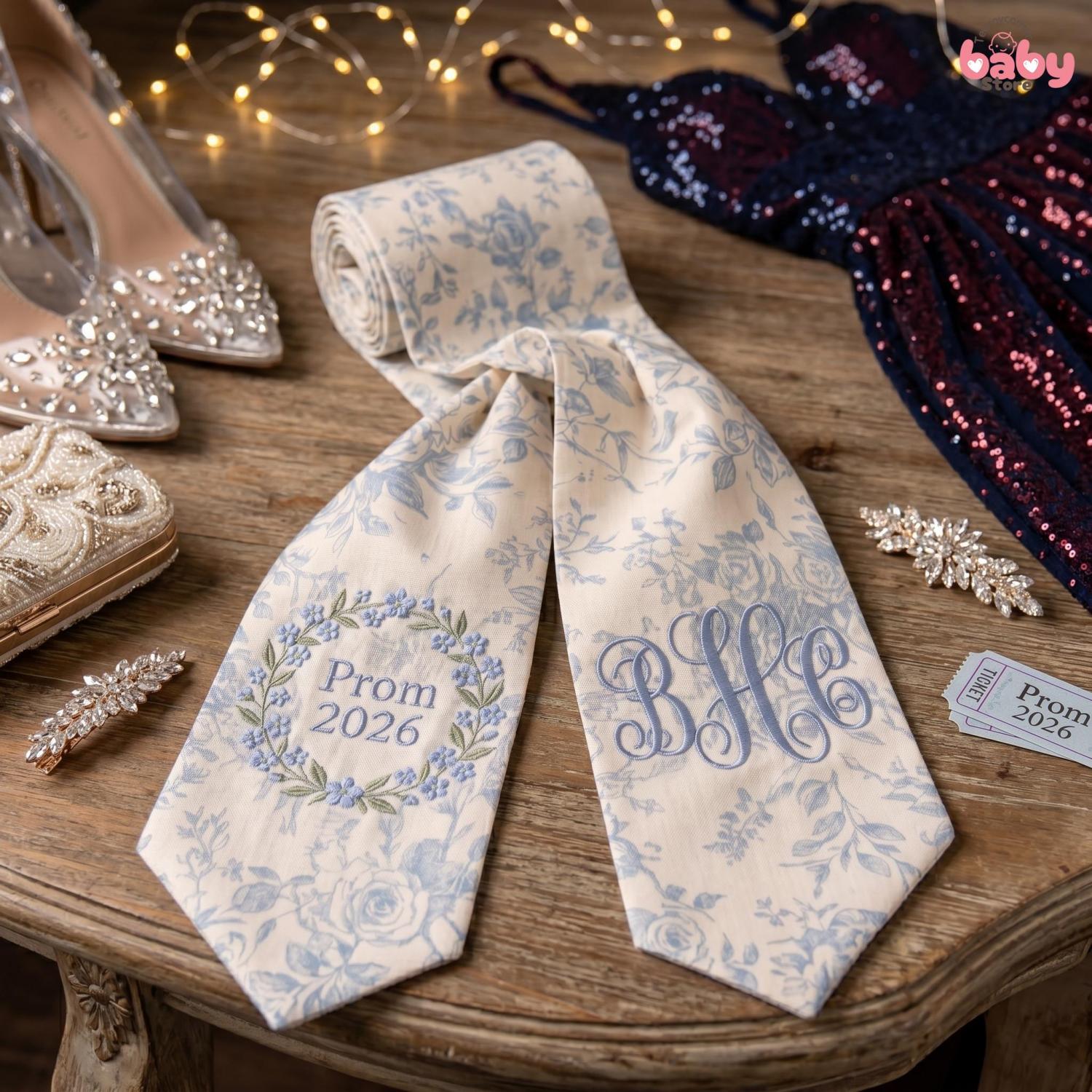 Embroidered Bouquet Ribbon Sash, Custom Monogram Prom Graduation Wrap