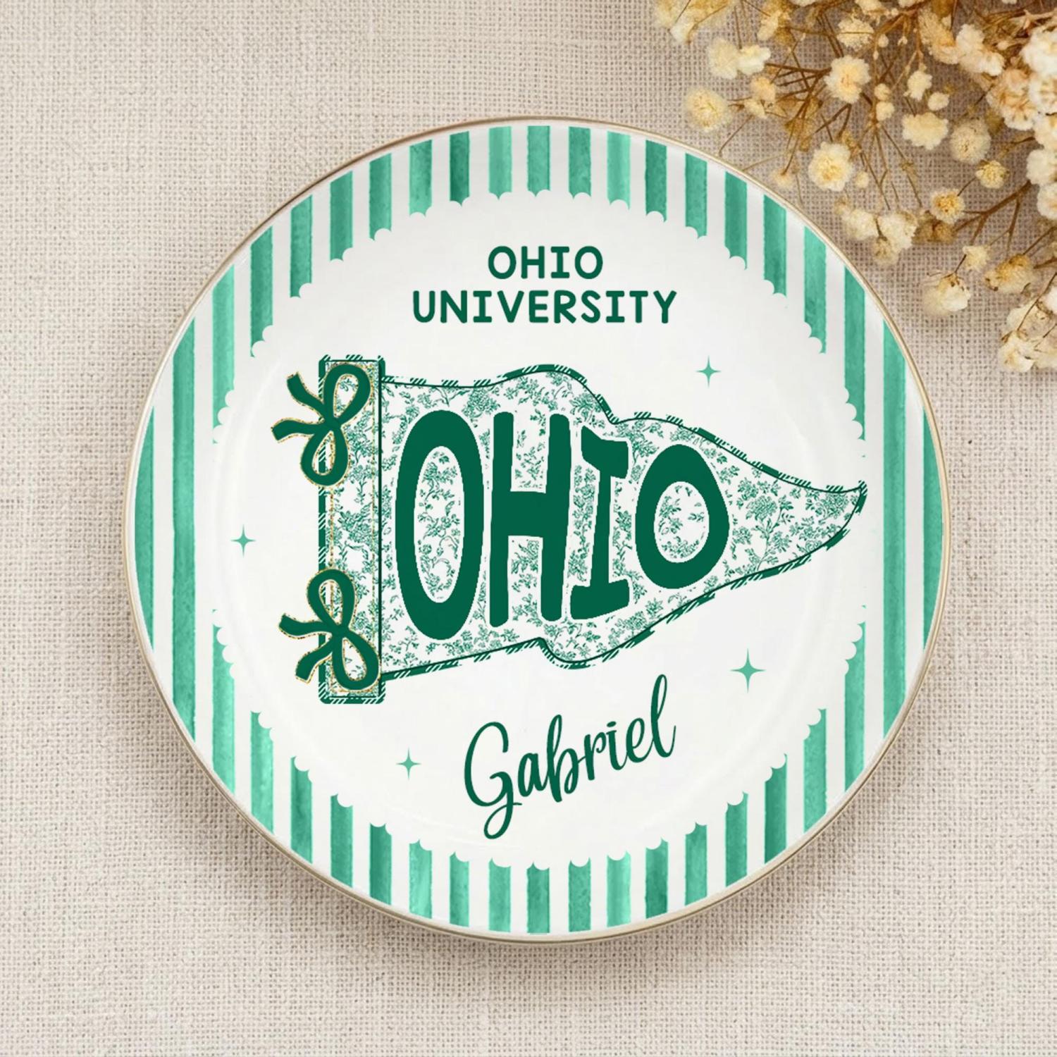 Custom School Pennant Flag Ring Dish, College Graduation Gift, Class of 2026 Jewelry Tray, University Spirit Striped Dish, Senior Night Gift