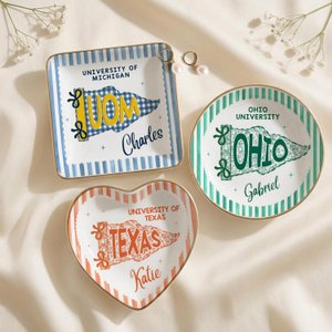 Custom School Pennant Flag Ring Dish, College Graduation Gift, Class of 2026 Jewelry Tray, University Spirit Striped Dish, Senior Night Gift