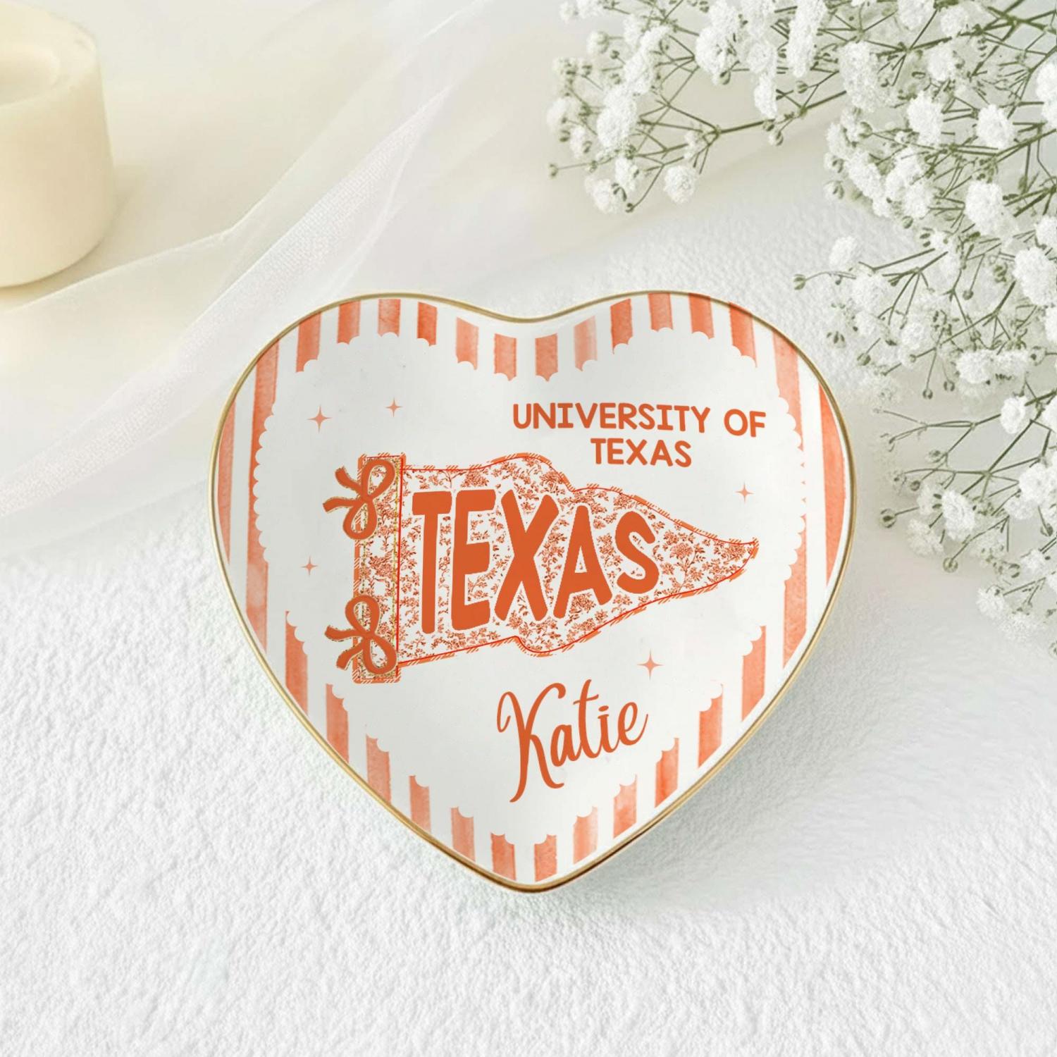 Custom School Pennant Flag Ring Dish, College Graduation Gift, Class of 2026 Jewelry Tray, University Spirit Striped Dish, Senior Night Gift