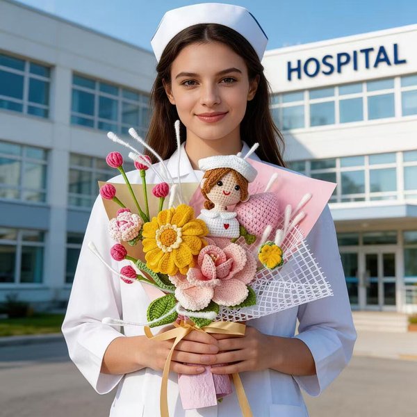 Crochet Flower Bouquet | Handmade Nurse Graduation Gift, Nursing Student Pinning Ceremony Keepsake