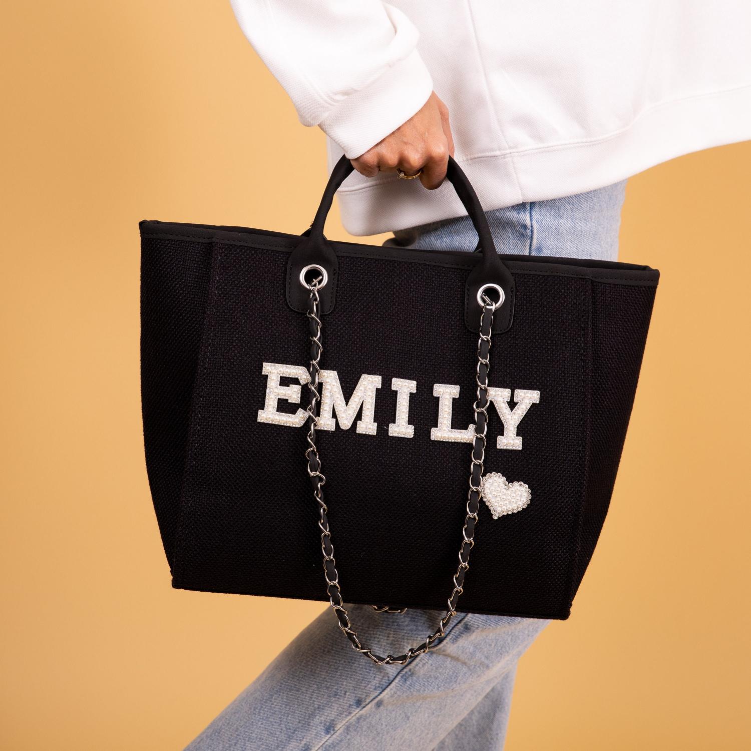 Bride Tote bag, Bridal Gift, Bachelorette bags, Honeymoon beach bag, Customized Bride Bags, Bachelorette totes- chain, pearls, Made To Order