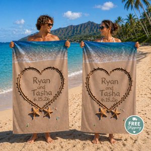 Personalized Mr & Mrs Beach Towel, Honeymoon Newlywed Gift (Set of Two)