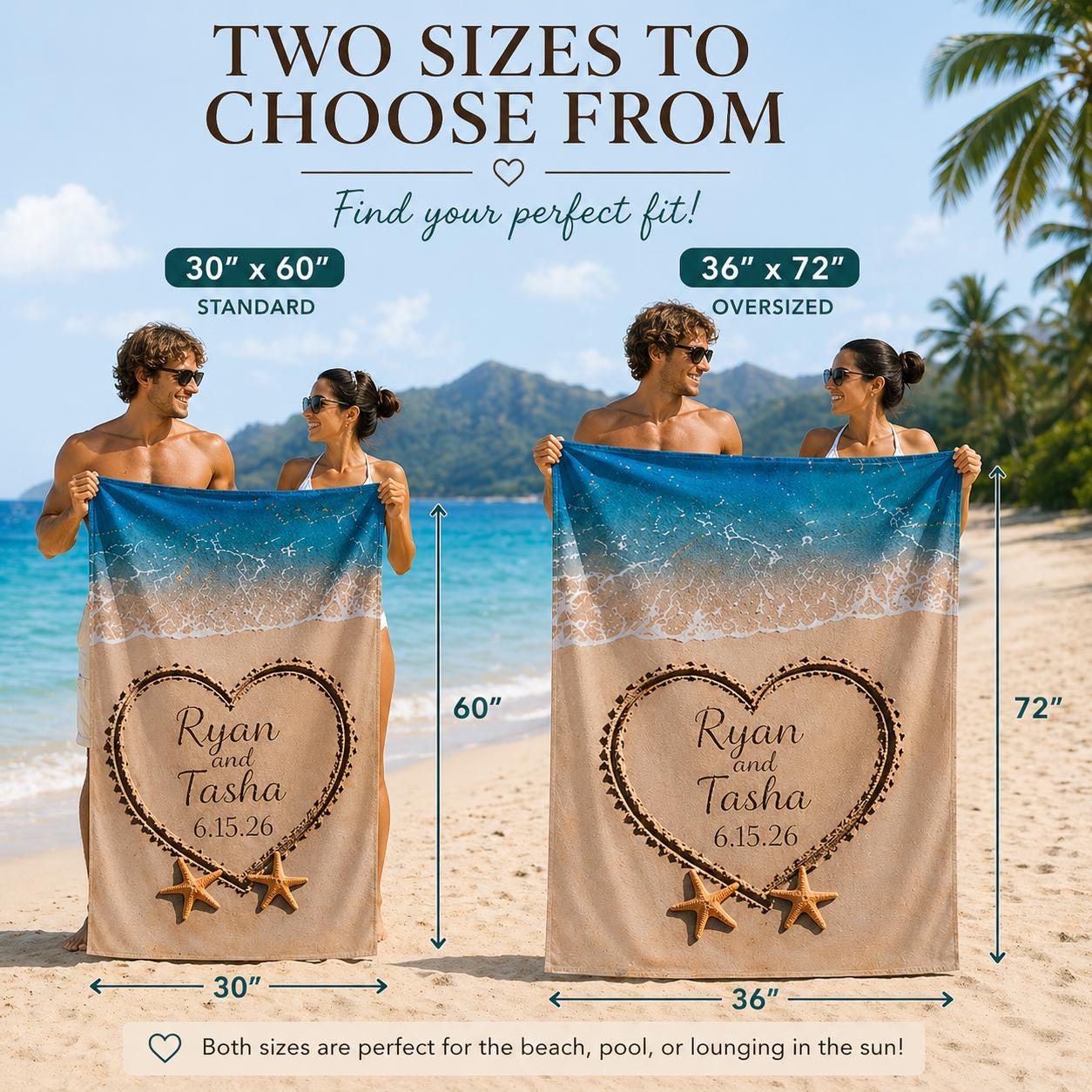 Personalized Mr & Mrs Beach Towel, Honeymoon Newlywed Gift (Set of Two)