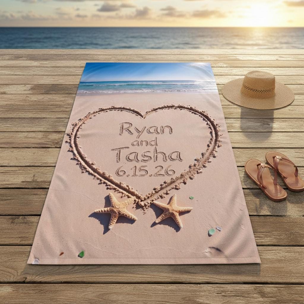 Personalized Mr & Mrs Beach Towel, Honeymoon Newlywed Gift (Set of Two)