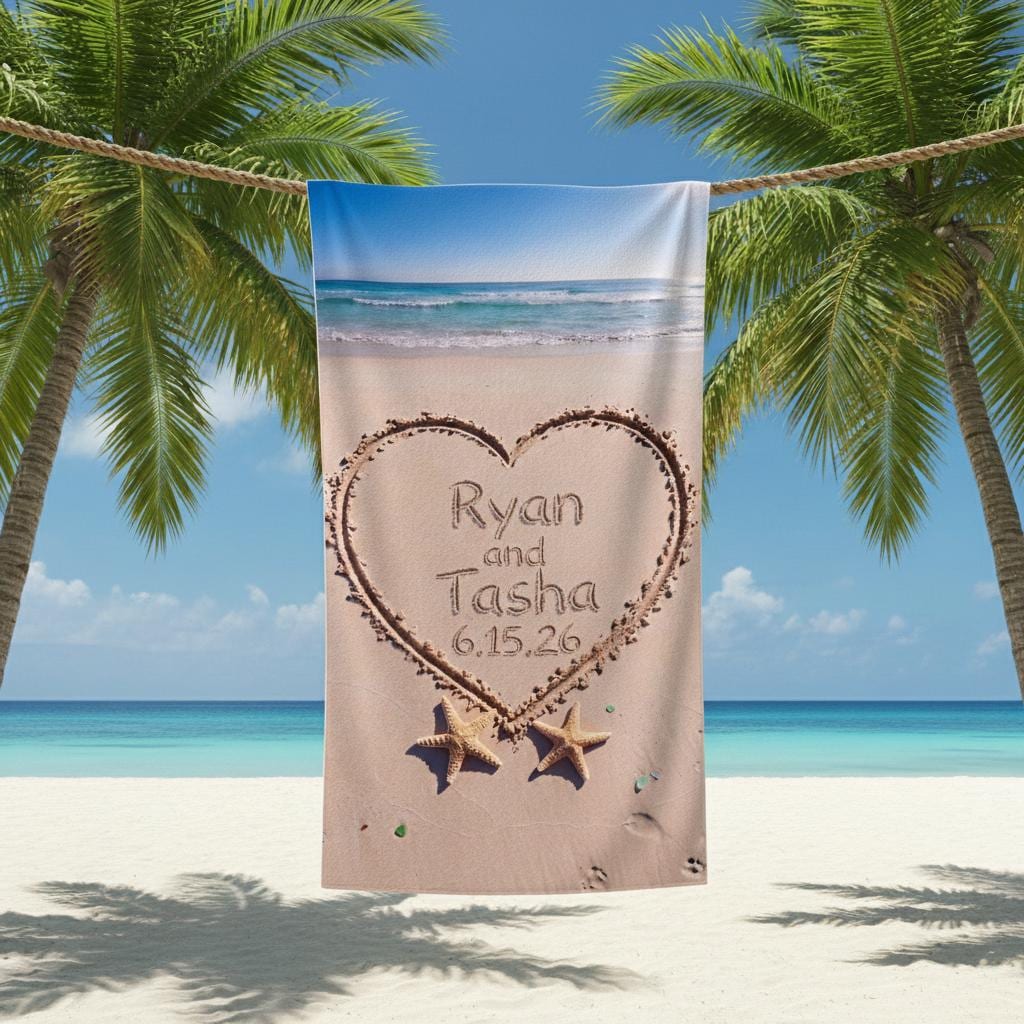Personalized Mr & Mrs Beach Towel, Honeymoon Newlywed Gift (Set of Two)