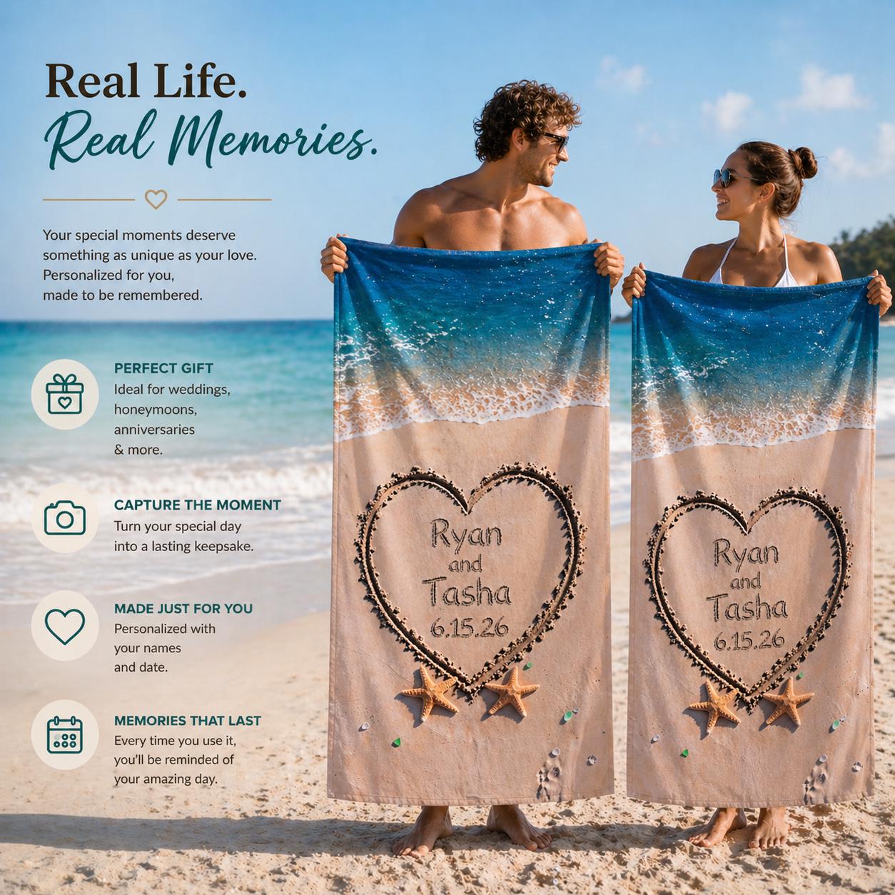 Personalized Mr & Mrs Beach Towel, Honeymoon Newlywed Gift (Set of Two)
