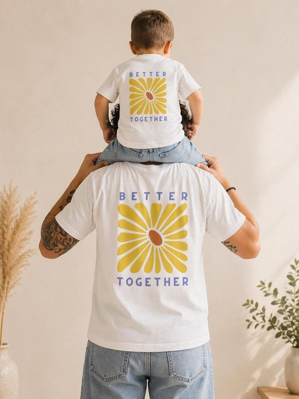 Matching set for dad and child, featuring a retro sunflower design, family look, and a gift for dad and baby.