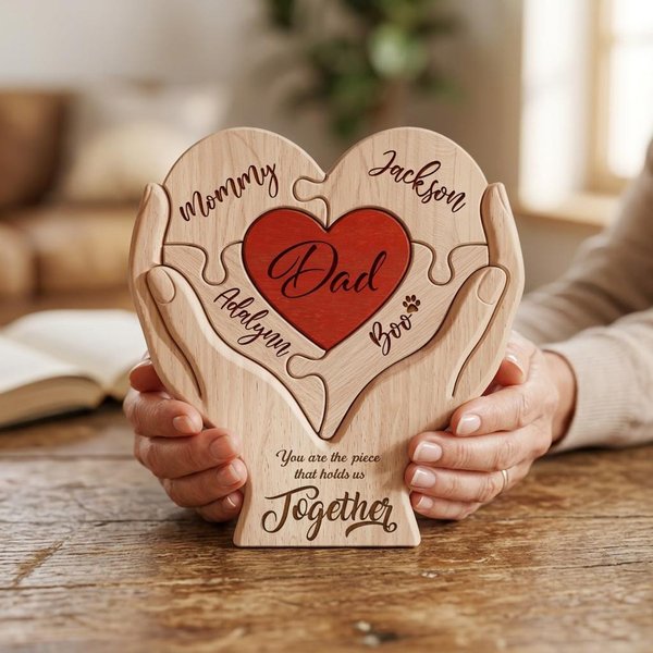 Personalized Fathers Day Wooden Puzzle, You Are The Piece That Holds Us Together Sign, Custom Gift For Dad From Kid, Printed Family Puzzle