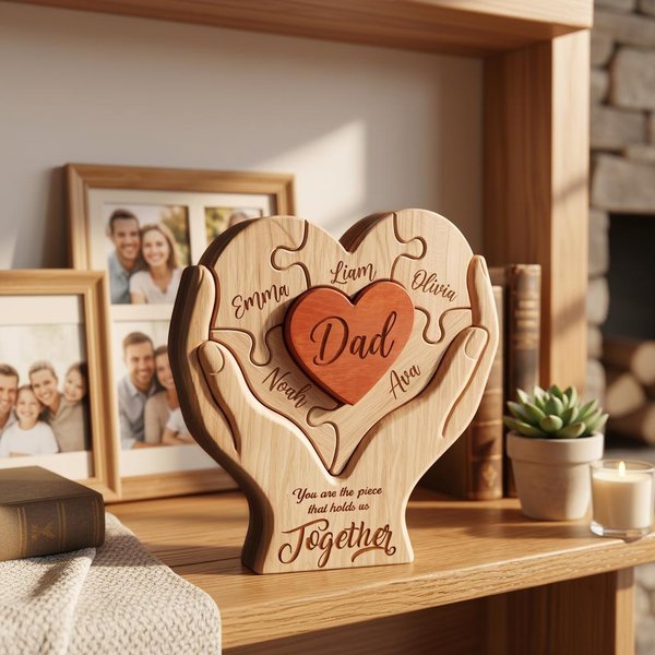 Personalized Father's Day Wooden Puzzle, You Are The Piece That Holds Us Together Wooden Block, Custom Gift For Dad From Kid, Family Puzzle