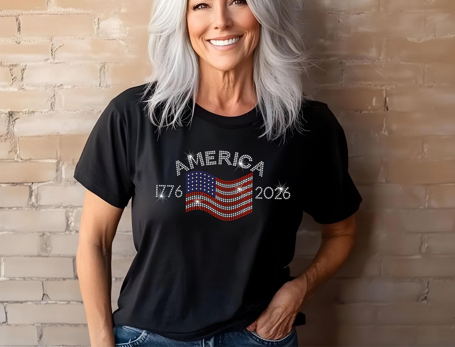 America 250th Shirt Rhinestone Flag, 1776 2026 Anniversary American Flag Ladies Tank top, Patriotic Bling Sparkly, 4th of July, USA