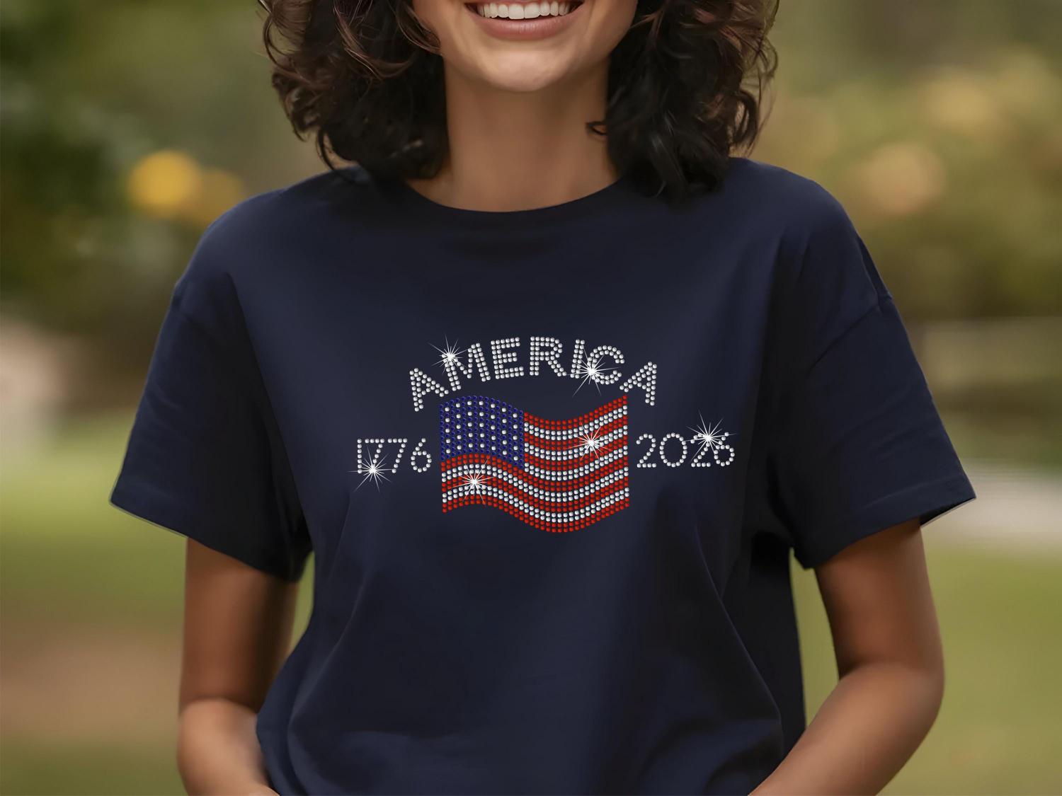 America 250th Shirt Rhinestone Flag, 1776 2026 Anniversary American Flag Ladies Tank top, Patriotic Bling Sparkly, 4th of July, USA