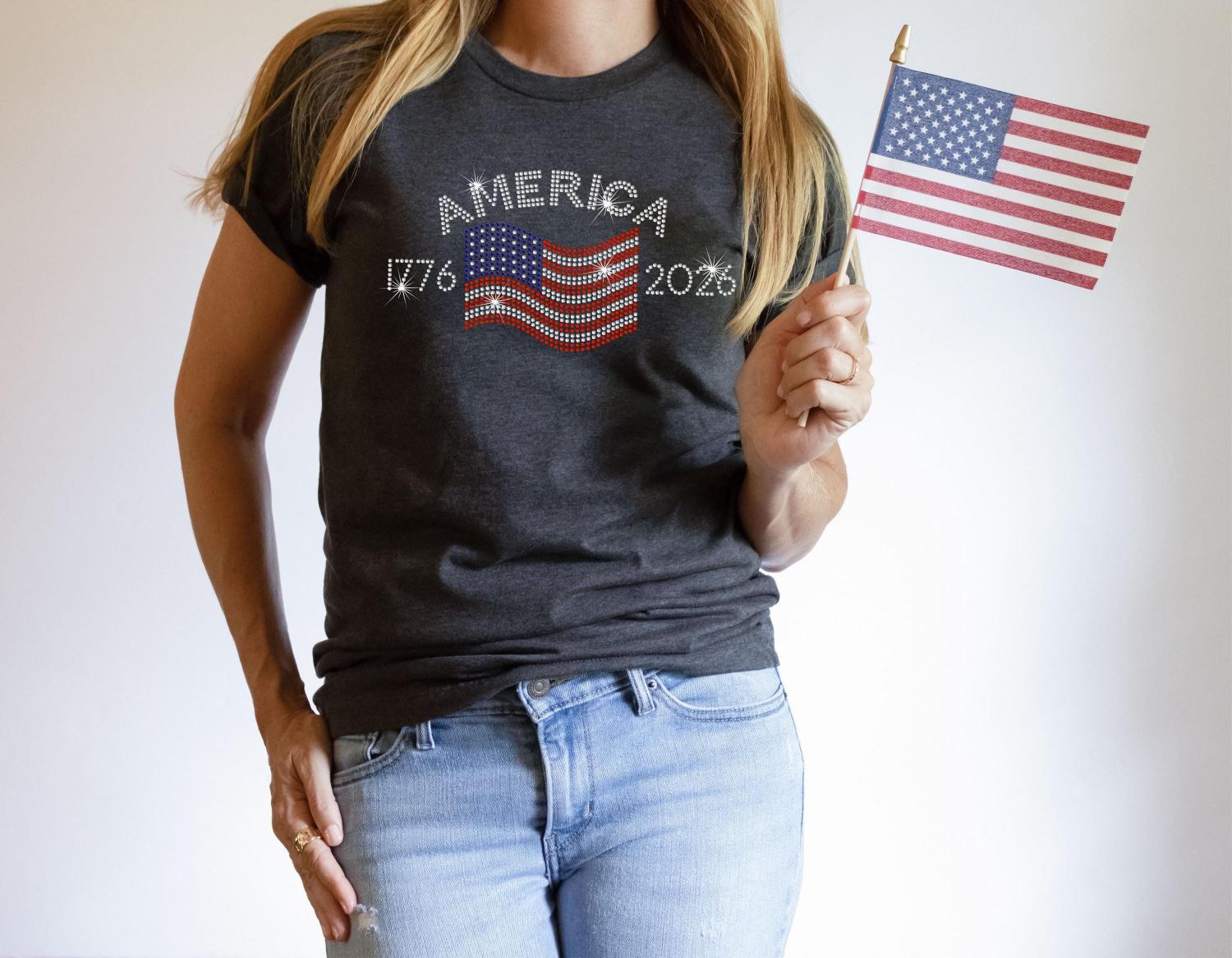 America 250th Shirt Rhinestone Flag, 1776 2026 Anniversary American Flag Ladies Tank top, Patriotic Bling Sparkly, 4th of July, USA