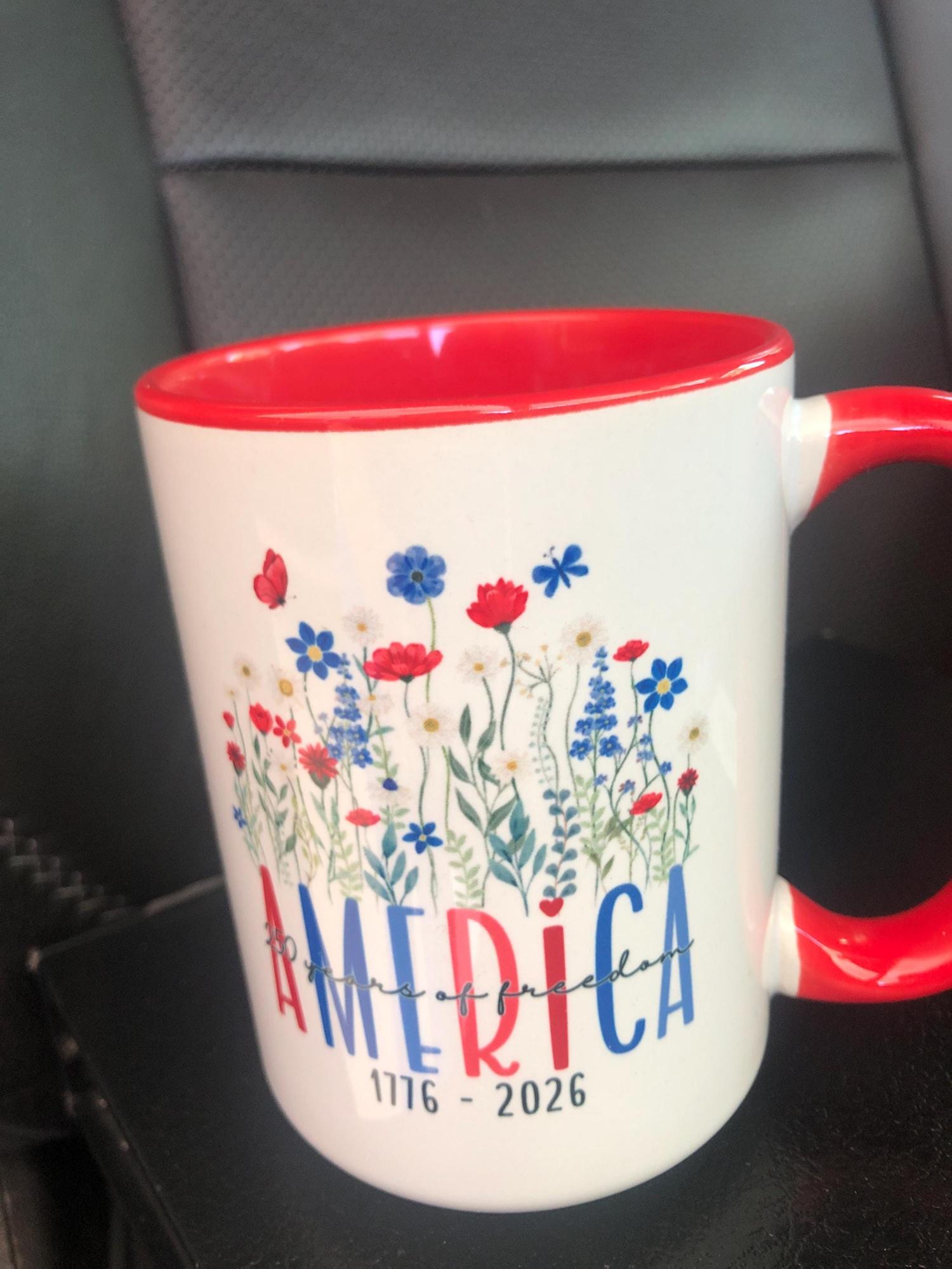 America 250 Mug, 250 Years Semiquincentennial, Floral Patriotic Coffee Mug, Independence Day Mug MC00063