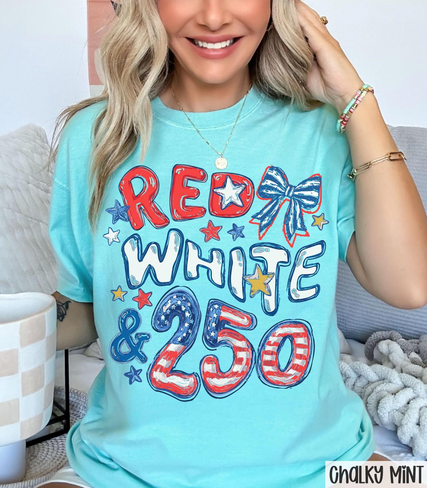 Comfort Colors 250th Anniversary Shirt, Red White and 250 Tee, 4th of July Shirt, Preppy Patriotic Tee, USA America Shirt, Flag Tshirt