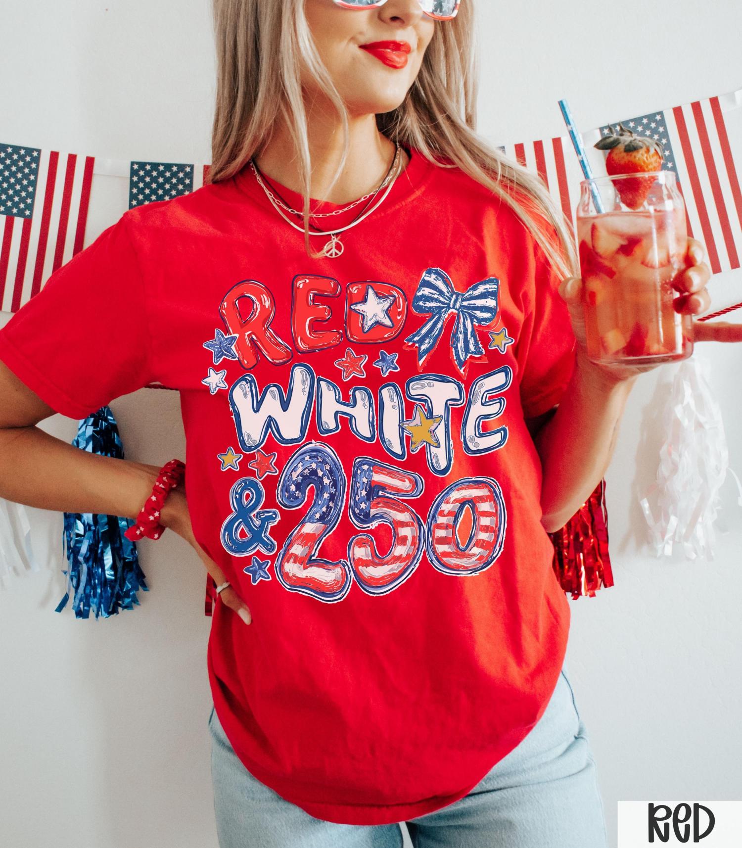 Comfort Colors 250th Anniversary Shirt, Red White and 250 Tee, 4th of July Shirt, Preppy Patriotic Tee, USA America Shirt, Flag Tshirt