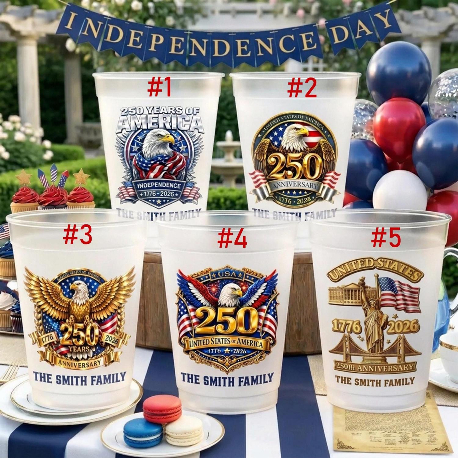 Custom Plastic Cups - Personalized America 250th Anniversary Gifts For Mom, Dad, Brother, Sister, Kids - United We Stand