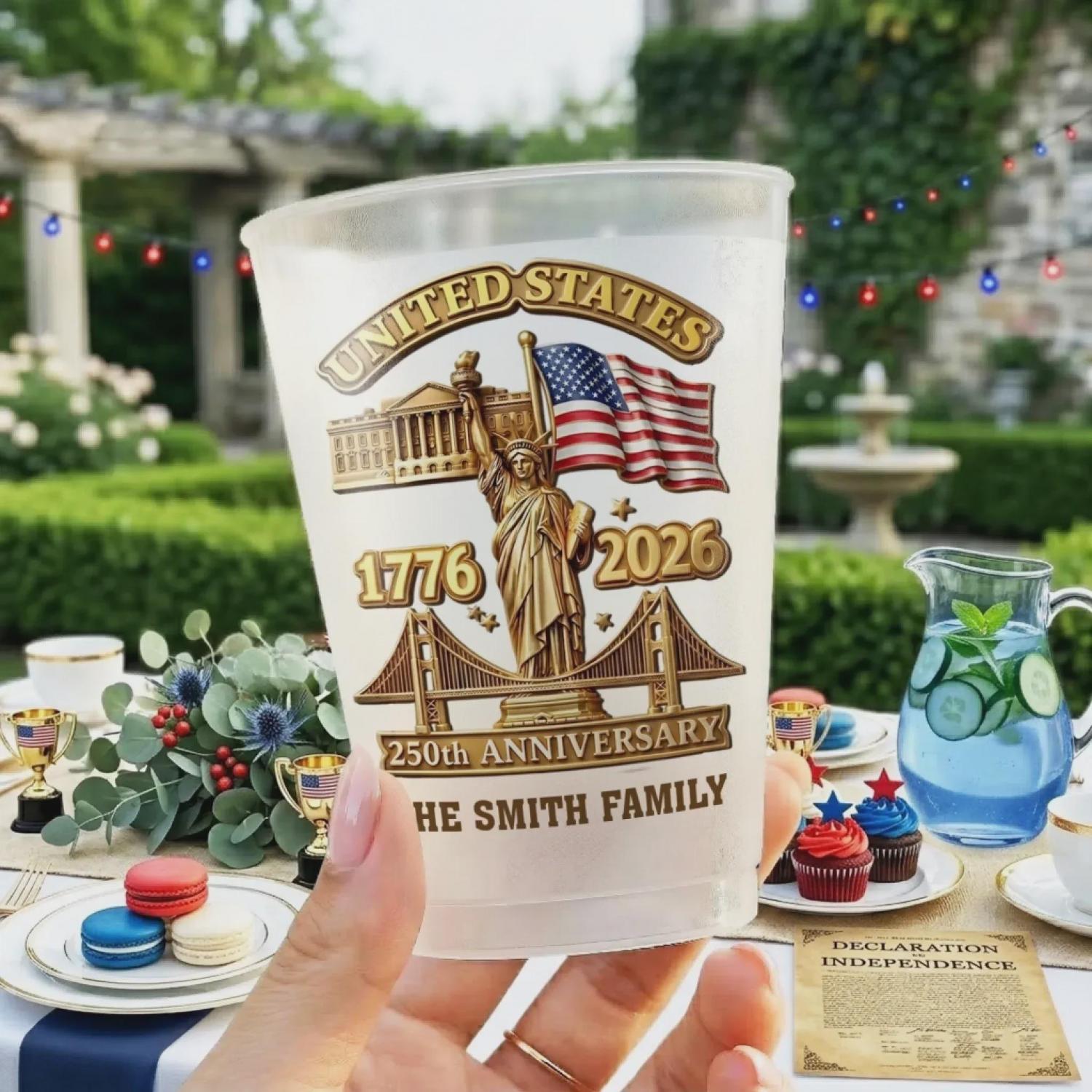 Custom Plastic Cups - Personalized America 250th Anniversary Gifts For Mom, Dad, Brother, Sister, Kids - United We Stand