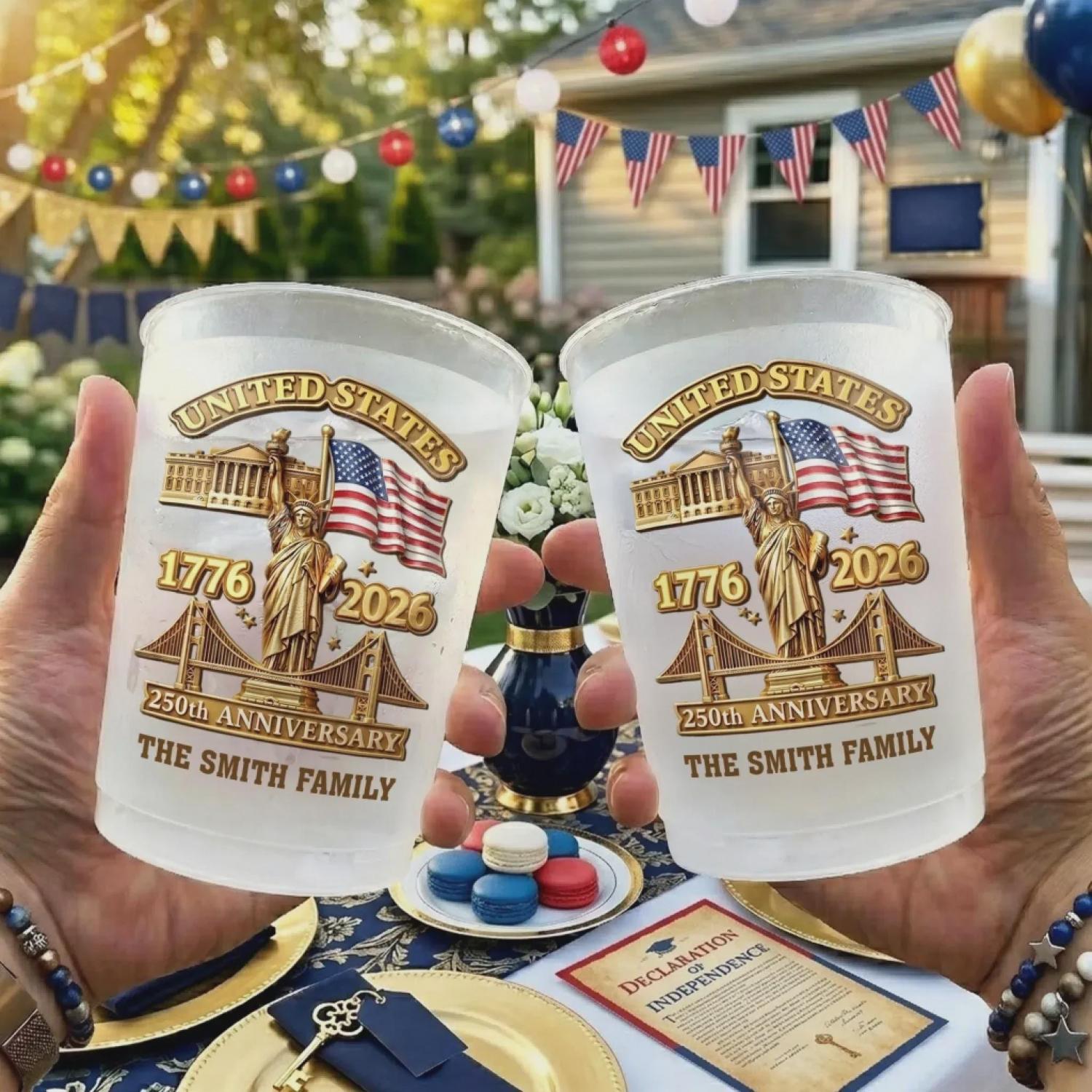 Custom Plastic Cups - Personalized America 250th Anniversary Gifts For Mom, Dad, Brother, Sister, Kids - United We Stand